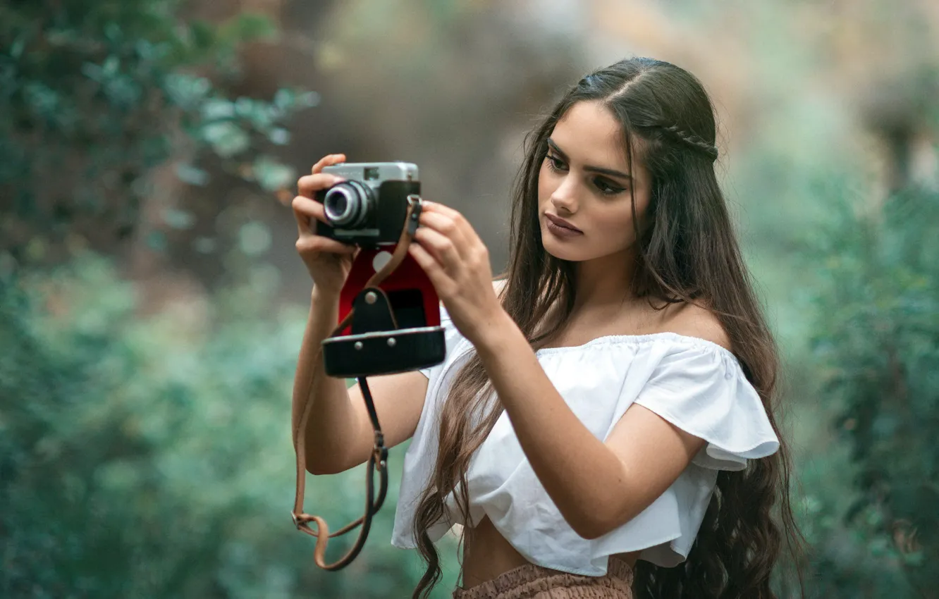 Photo wallpaper girl, nature, camera, Rosa Ortega