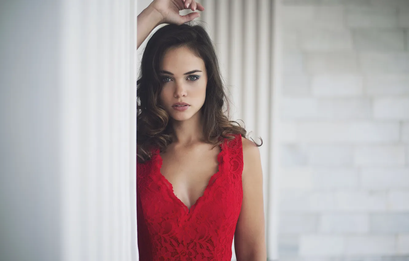 Photo wallpaper girl, portrait, red dress