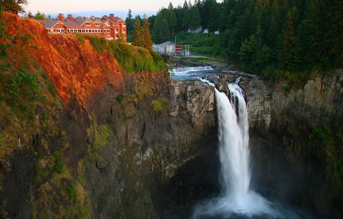 Photo wallpaper waterfall, USA, Washington, Snoqualmie Falls, Snoqualmie, King County