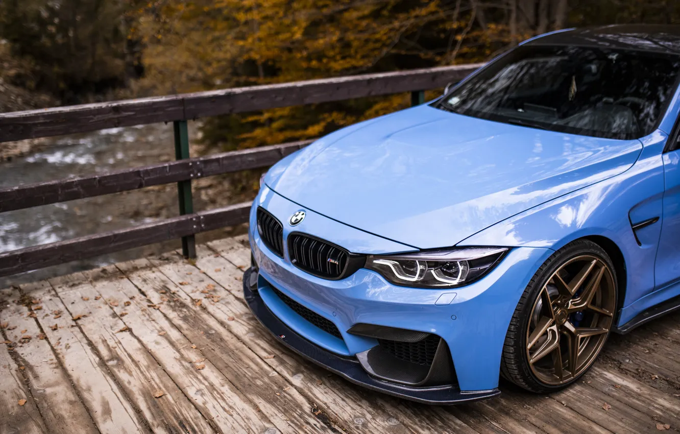 Photo wallpaper BMW, Blue, Bridge, Autumn, River, F82, Sight