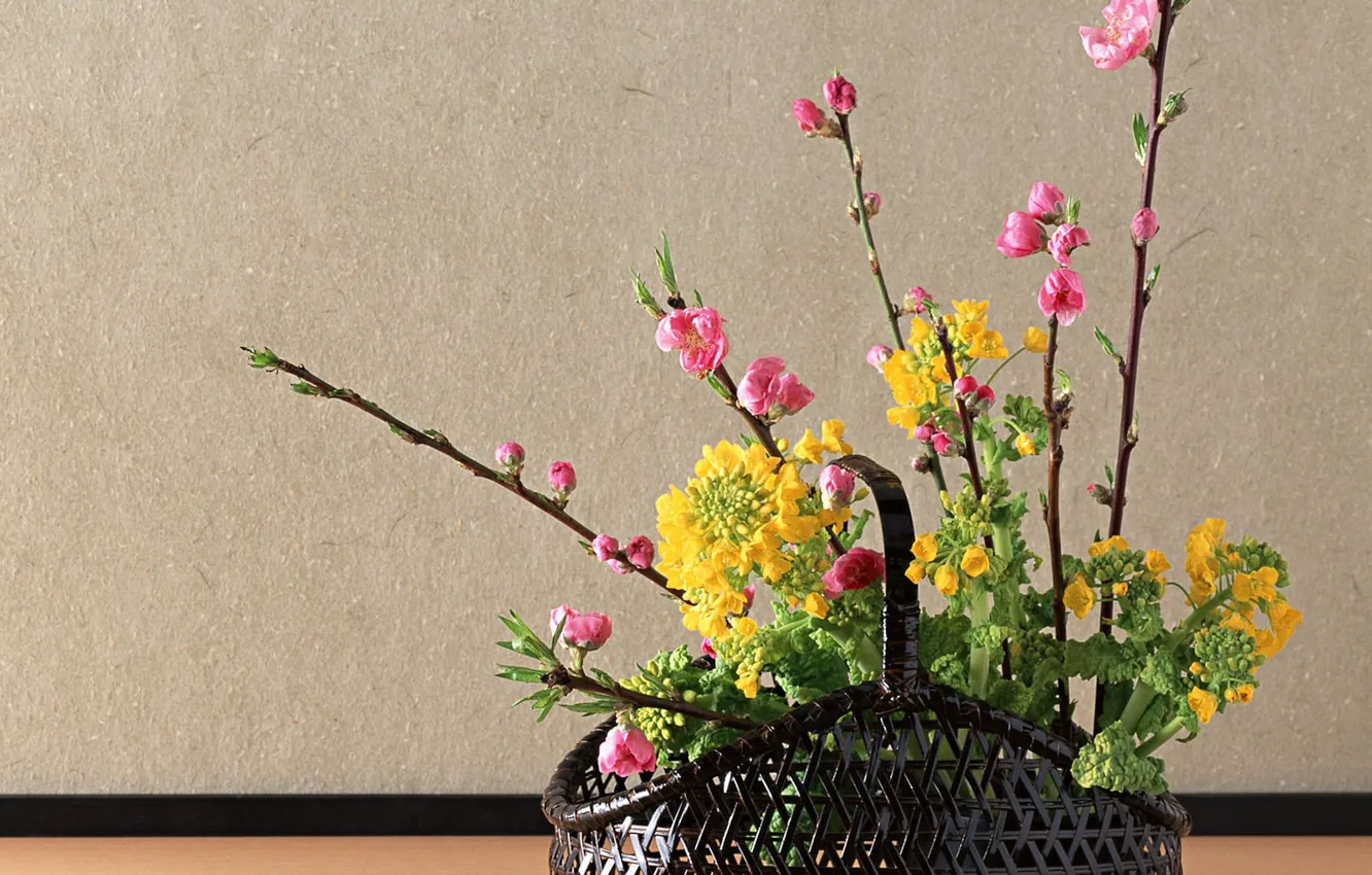 Photo wallpaper Japan, Basket, Bouquet