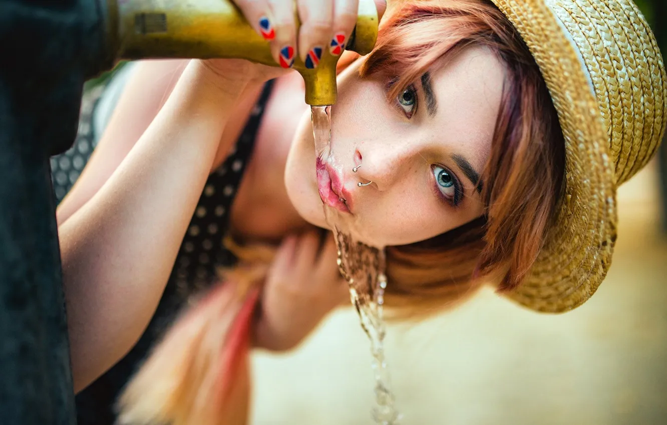 Photo wallpaper look, water, girl, crane