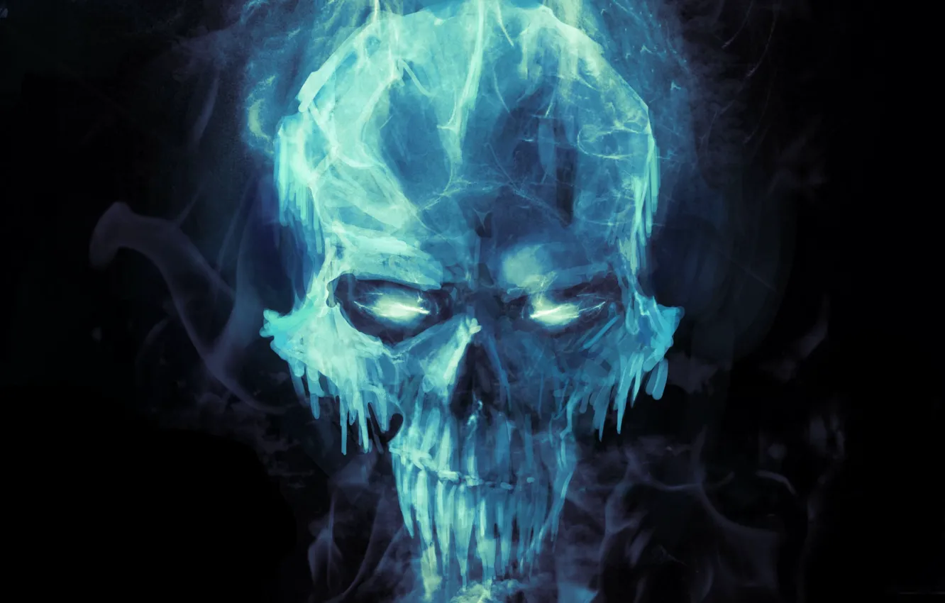 Photo wallpaper cold, ice, fiction, skull, icicles, art, black background
