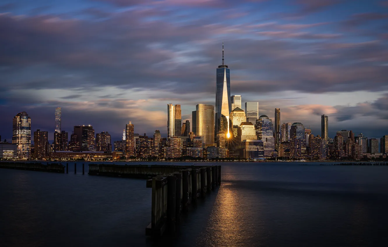 Photo wallpaper dawn, morning, USA, New Jersey, Hoboken