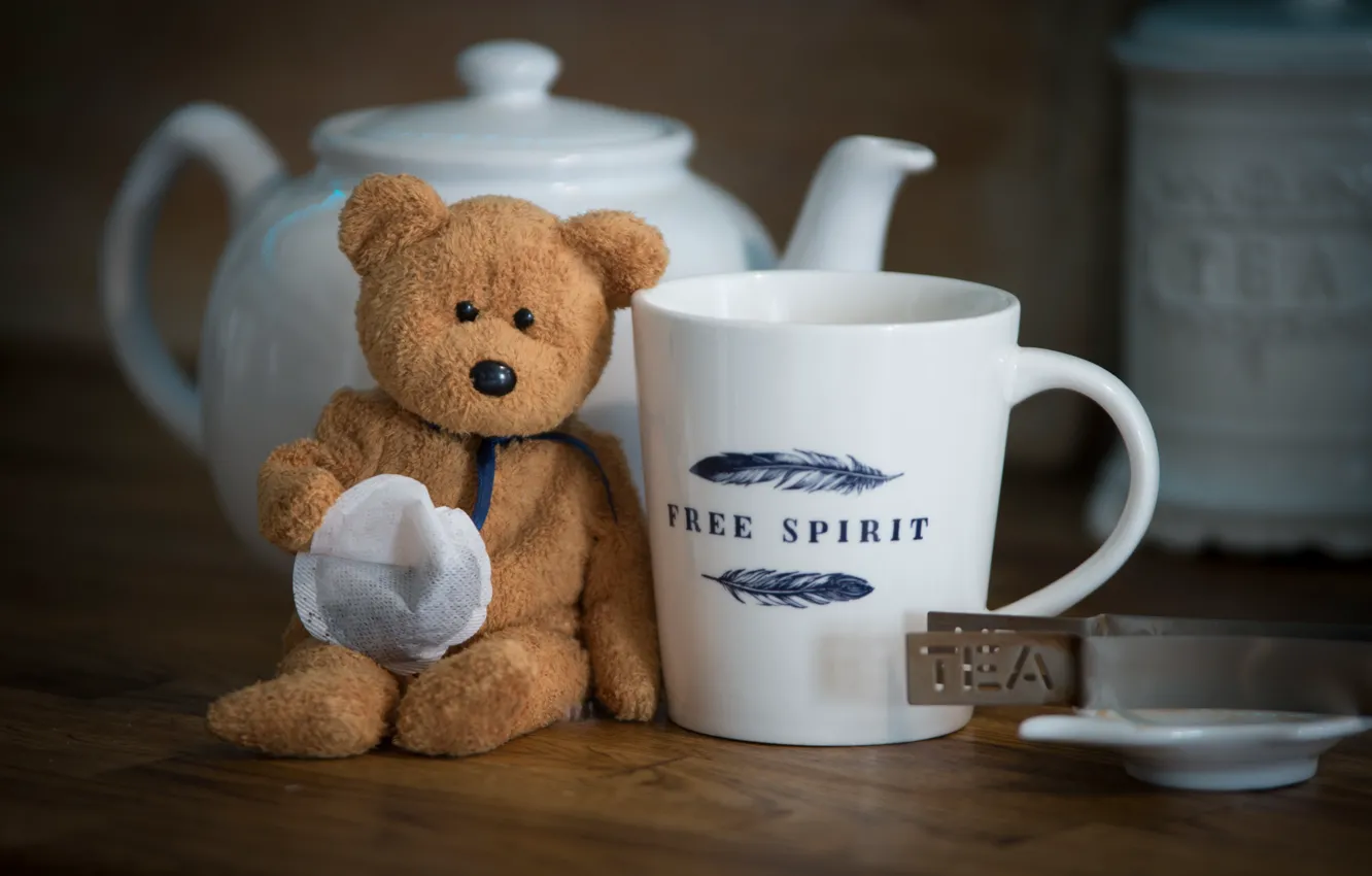 Photo wallpaper tea, toy, bear, Cup