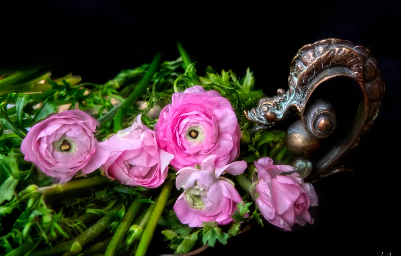 Photo wallpaper flowers, figurine, pink, buds, buttercups