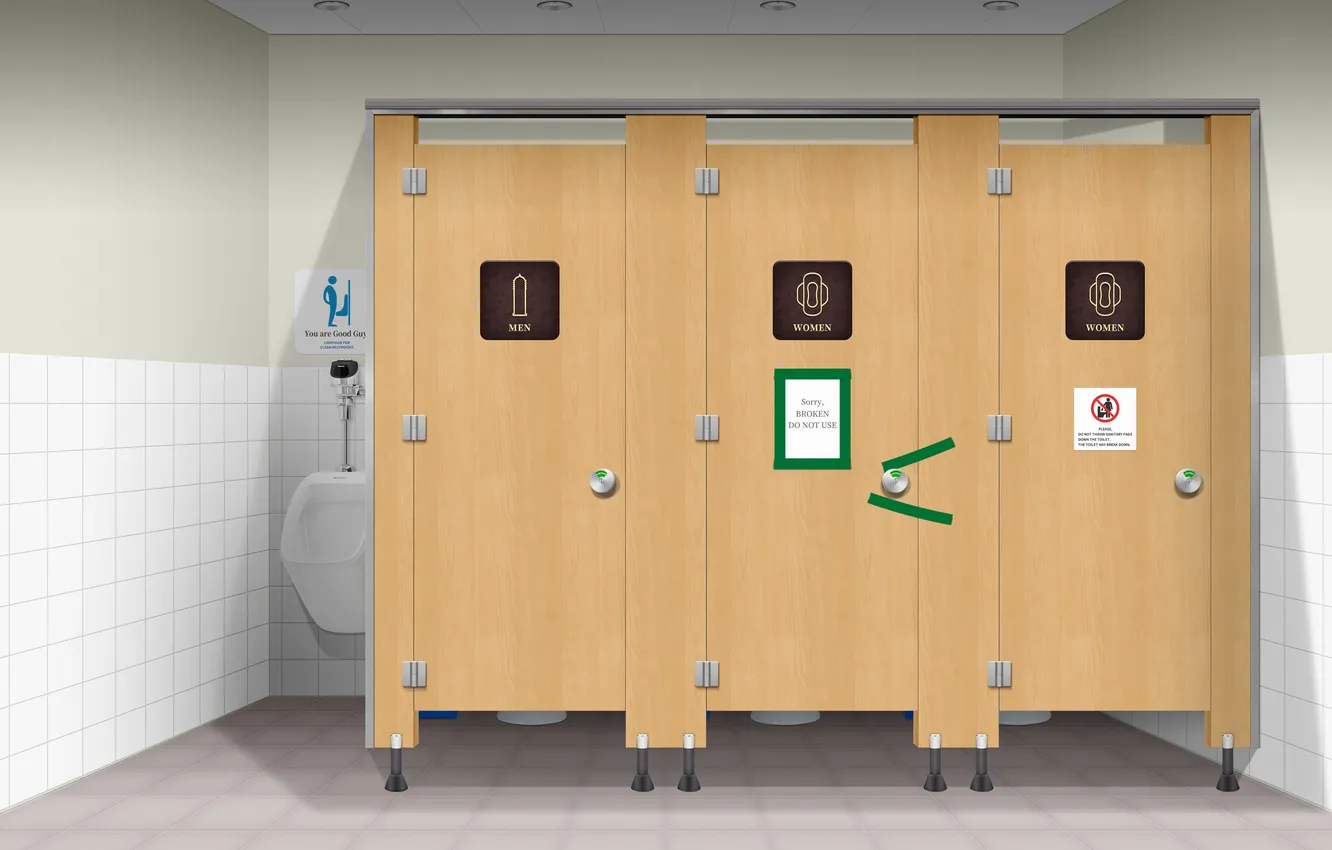 Photo wallpaper sign, toilet, public restroom, sanitary pad, stall, urinal