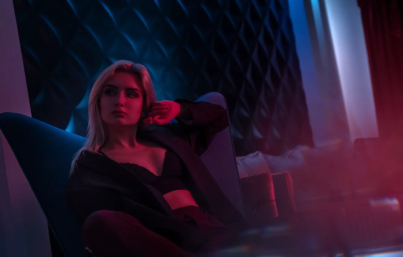 Photo wallpaper girl, pose, twilight, jacket, bra, Angelina, Sanya Tupikin