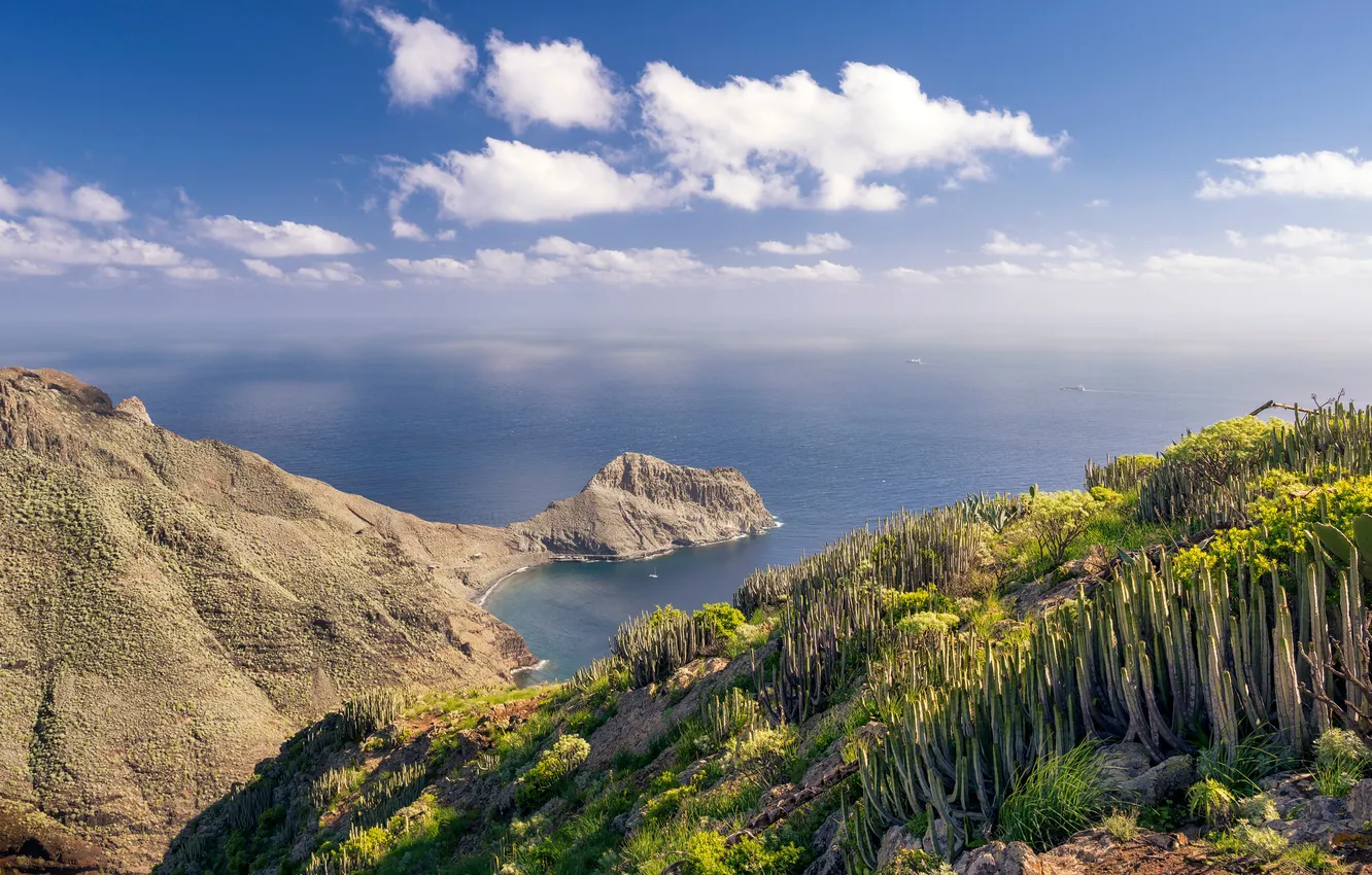 Photo wallpaper clouds, the ocean, rocks, shore, Tenerife
