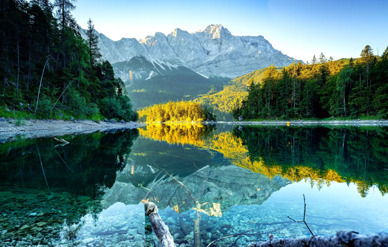 Photo wallpaper jungle, lake, sunrise, Bavaria, Valley, Eibsee