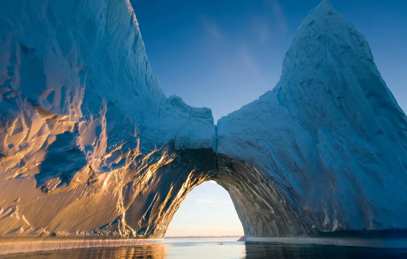 Photo wallpaper water, the sun, rays, iceberg, ice, Arctic