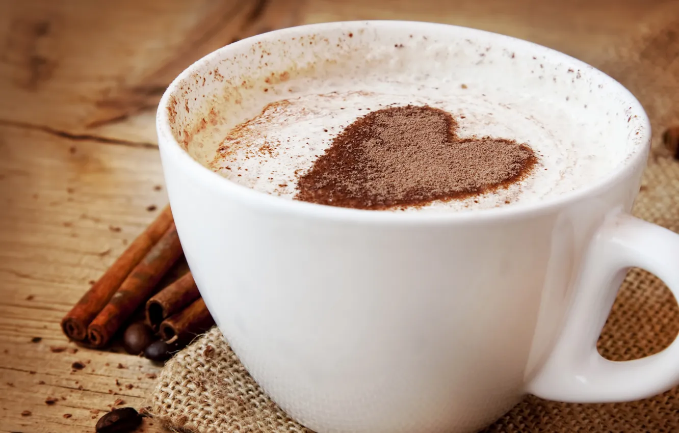 Photo wallpaper heart, chocolate, cinnamon, cappuccino, foam