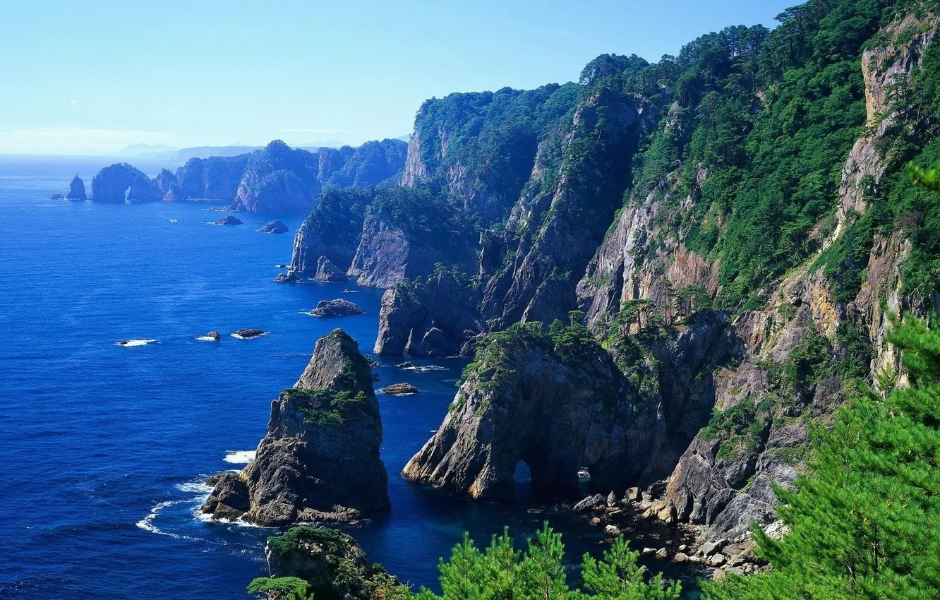 Photo wallpaper greens, the sky, grass, water, trees, landscape, mountains