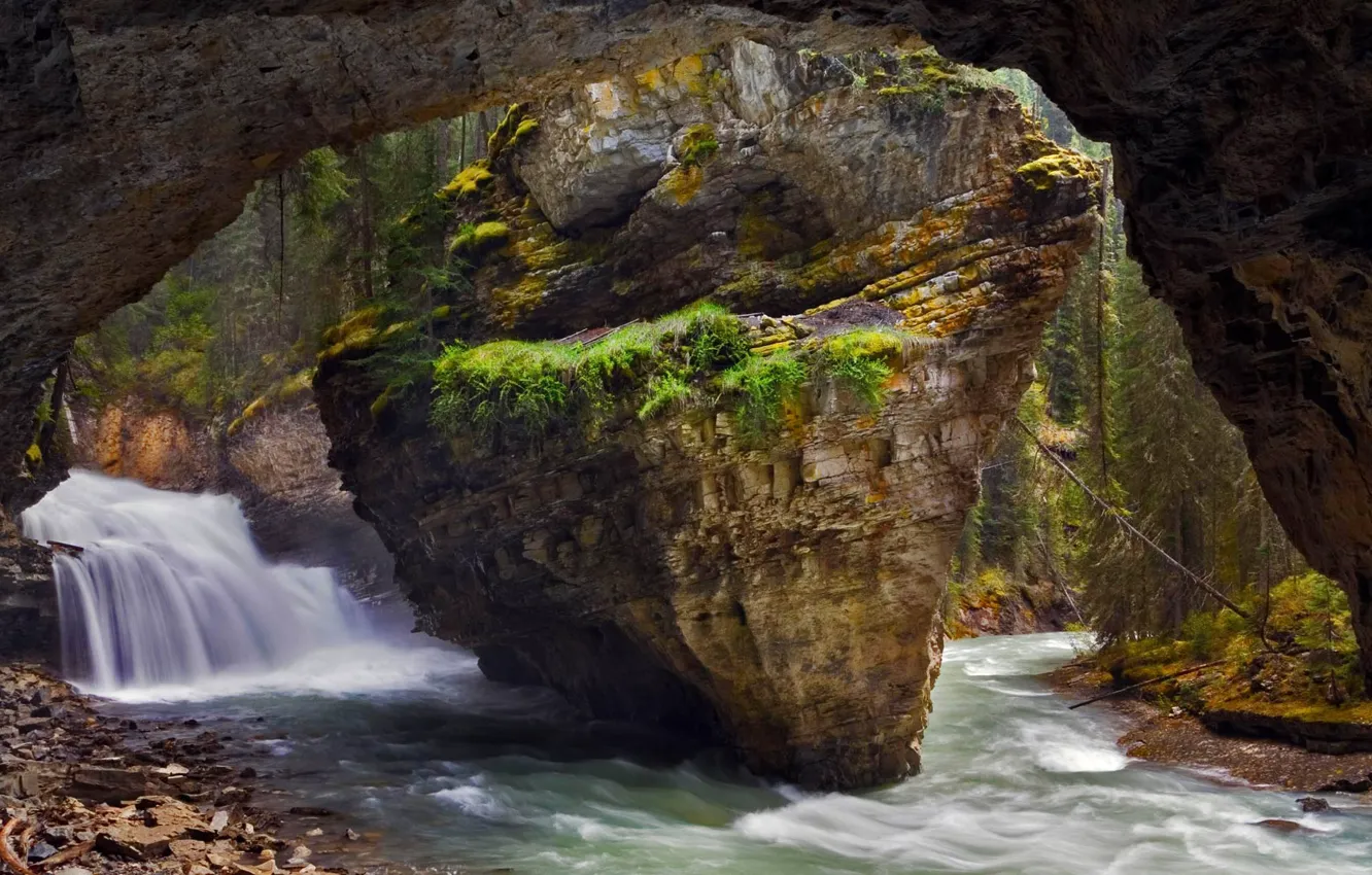 Photo wallpaper river, rocks, Canada, Albert, national Park, Banff, Johnston Canyon