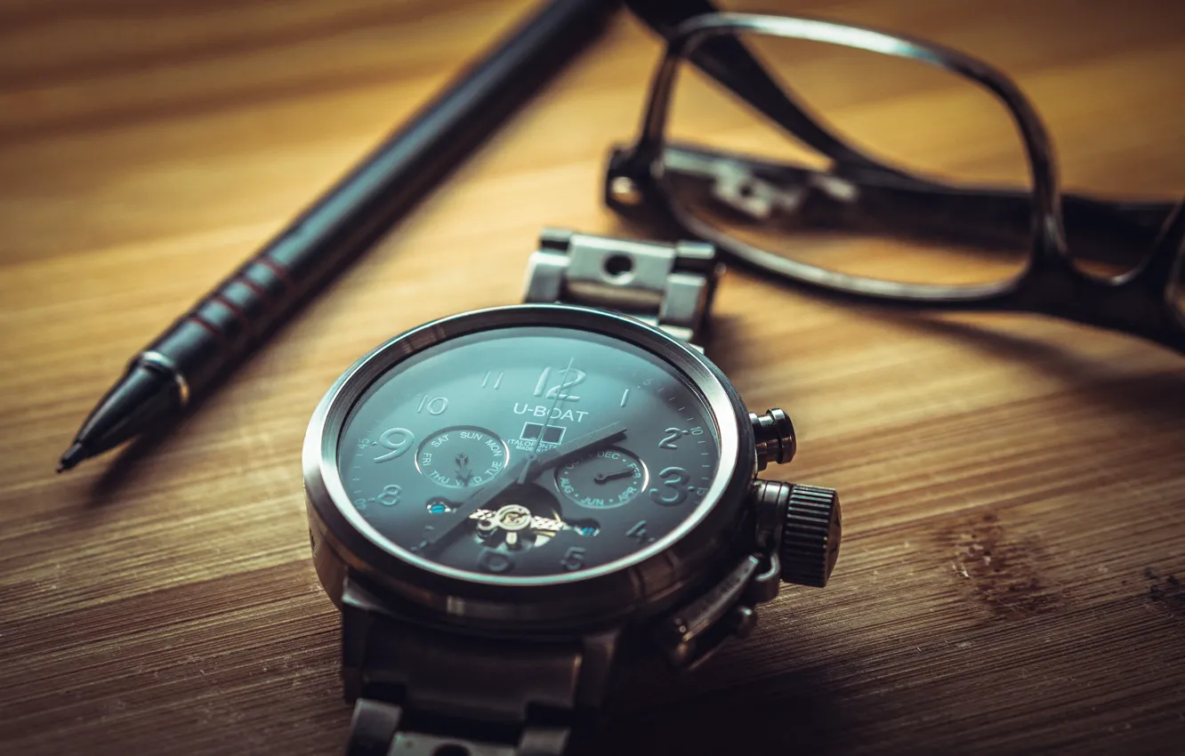 Photo wallpaper watch, glasses, handle