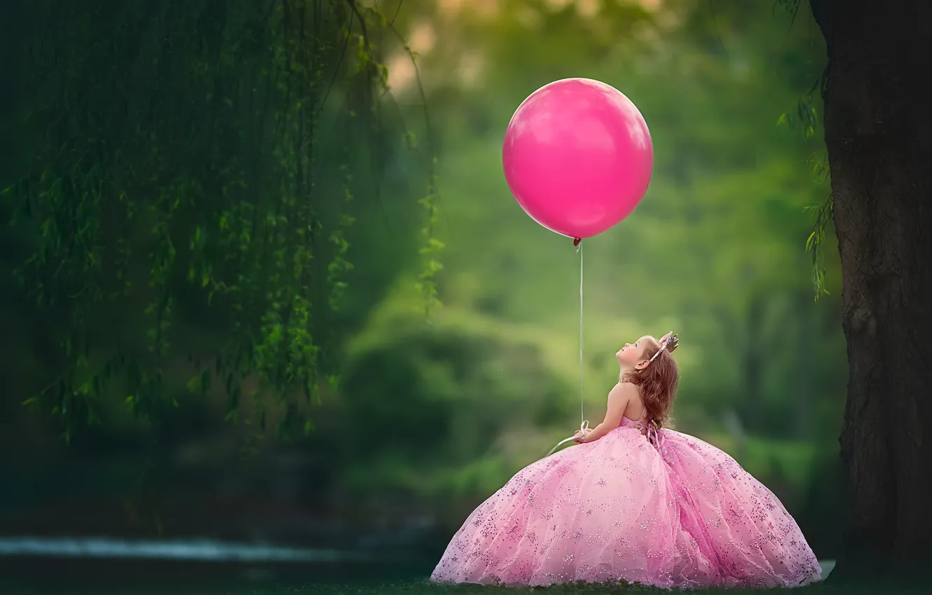 Photo wallpaper balloon, mood, ball, crown, dress, girl, little Princess
