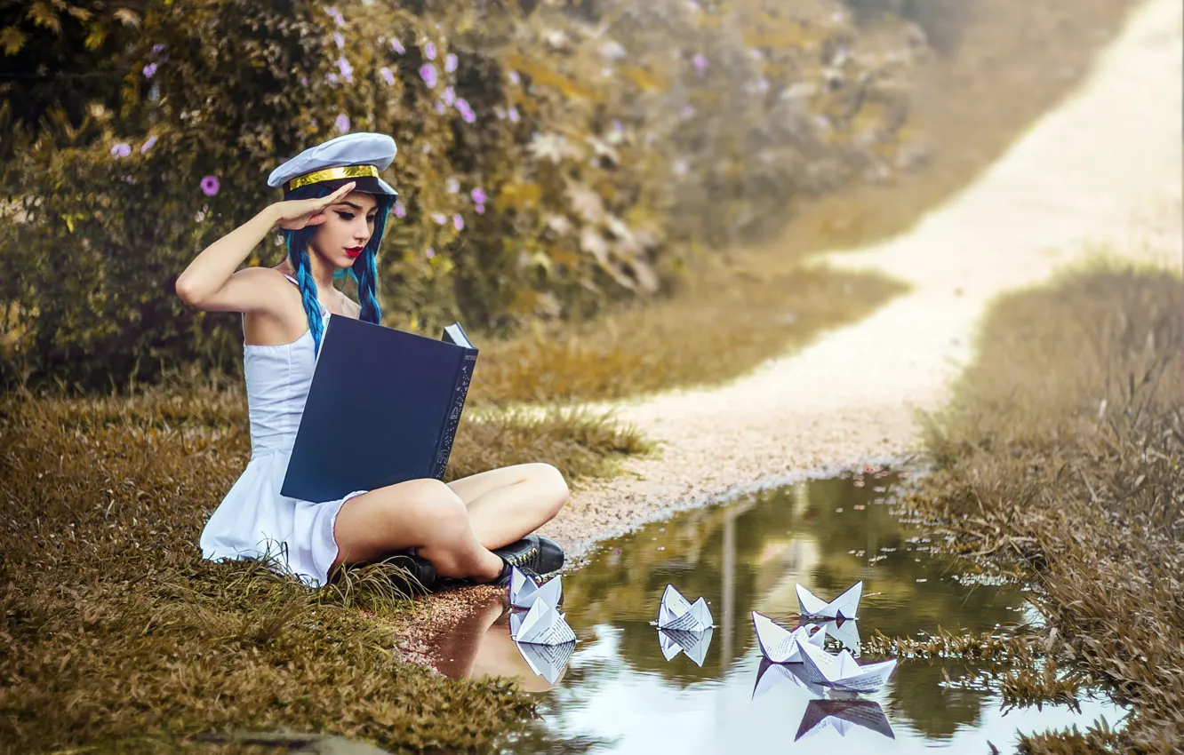 Photo wallpaper girl, the situation, boat