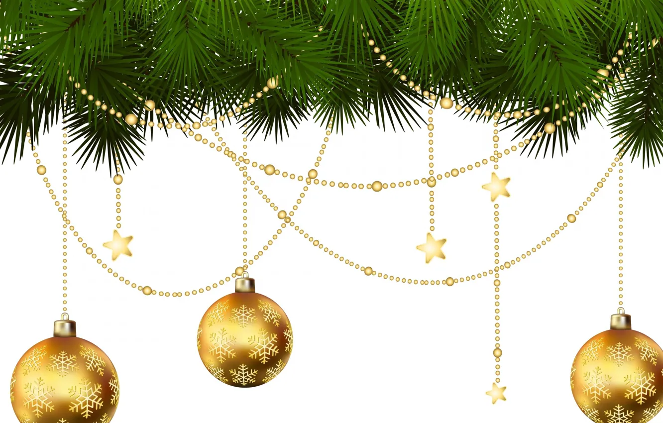 Photo wallpaper branches, balls, garland