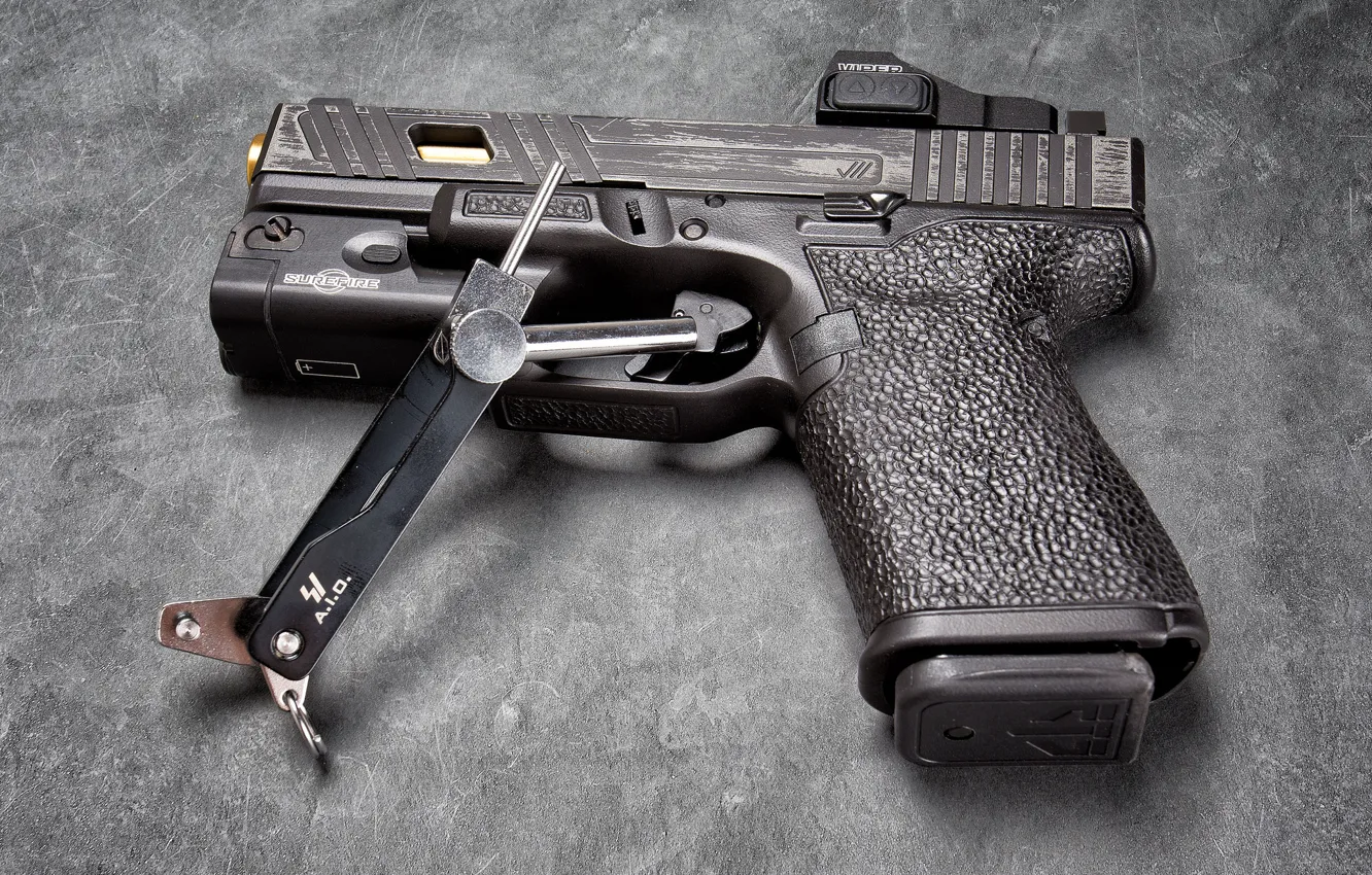 Photo wallpaper macro, gun, background, Glock 19, self-loading