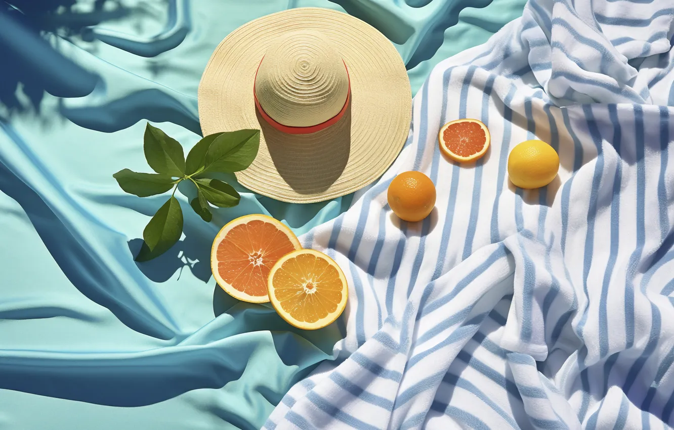 Photo wallpaper beach, summer, leaves, the sun, light, strips, blue, stay