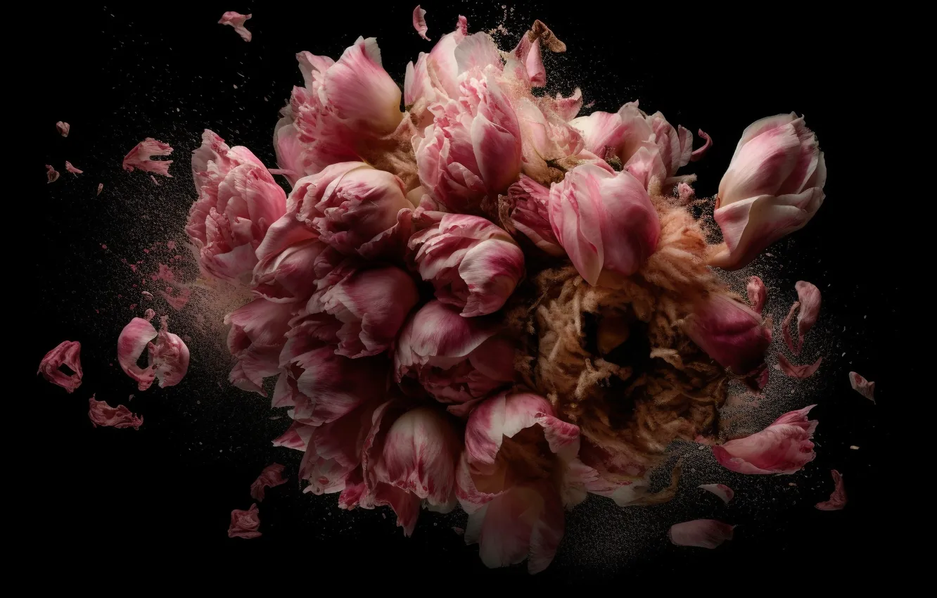 Photo wallpaper flowers, bouquet, spring, tulips, AI art, neural network