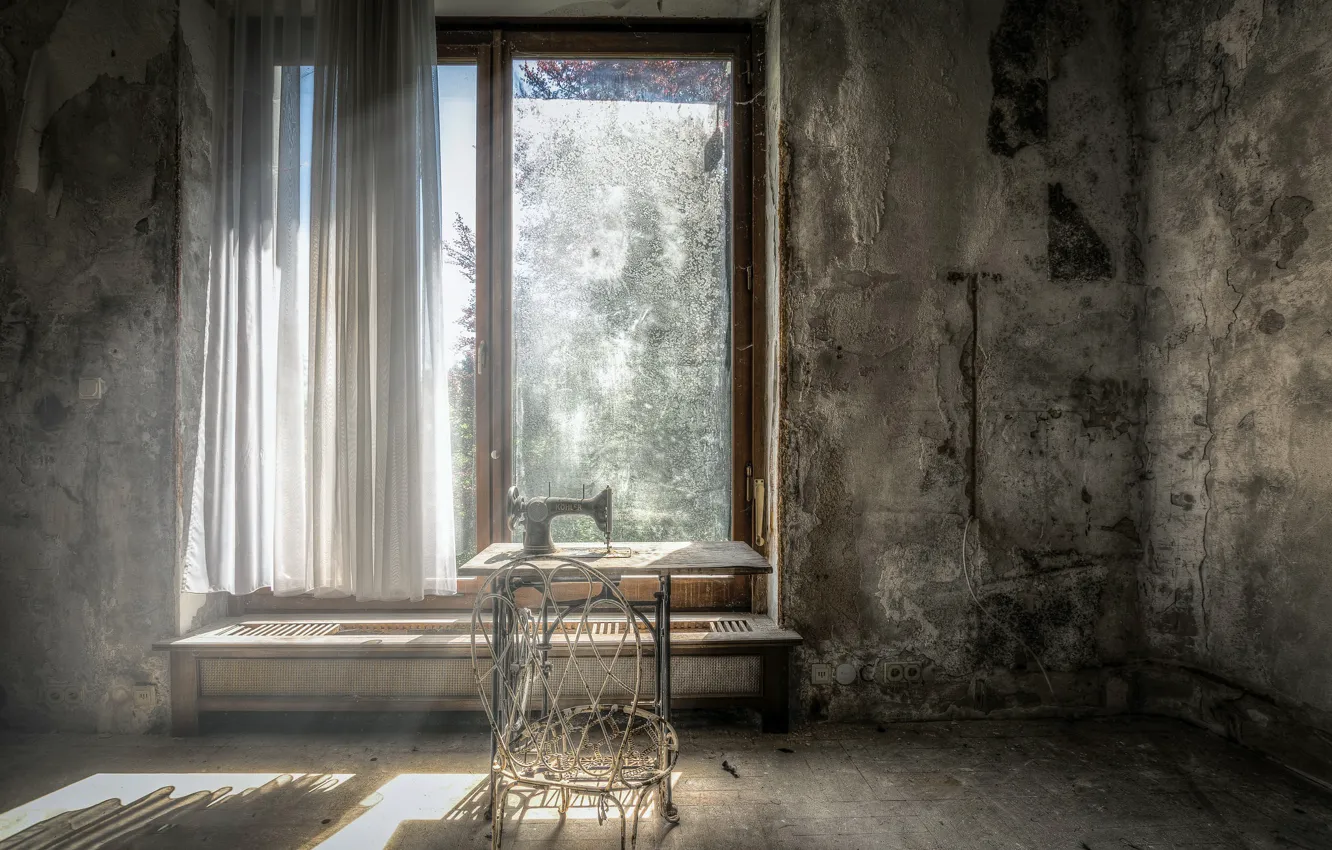Photo wallpaper room, window, sewing machine, naturalism
