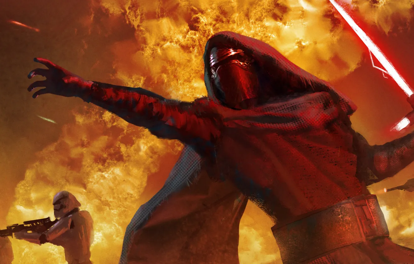 Photo wallpaper Star Wars, lightsaber, sith, Stormtroopers, Star Wars: The Force Awakens, Kylo Ren