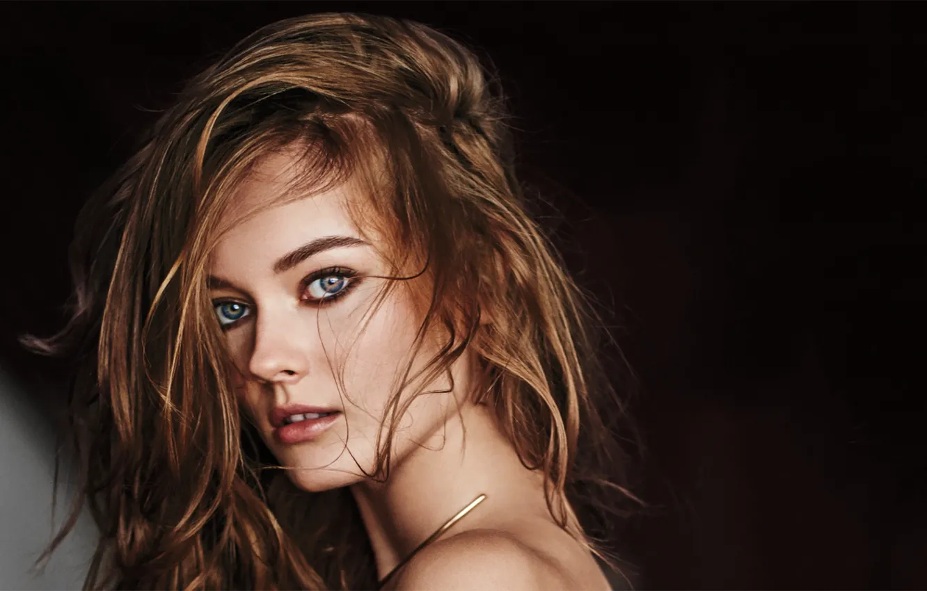 Photo wallpaper girl, photo, blue eyes, model, bokeh, brunette, portrait, closeup