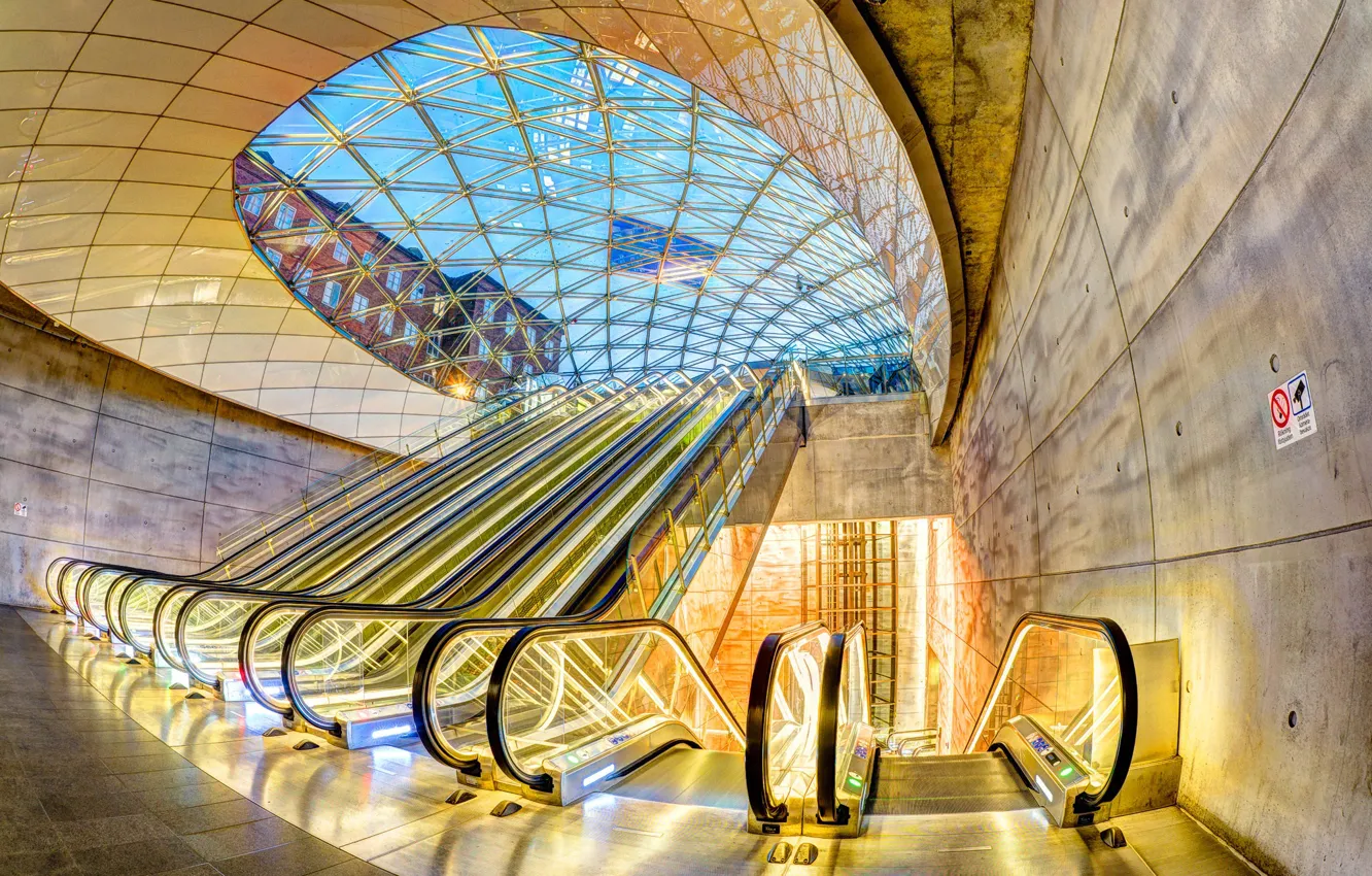 Photo wallpaper station, Sweden, escalator, Malmo, Triangeln