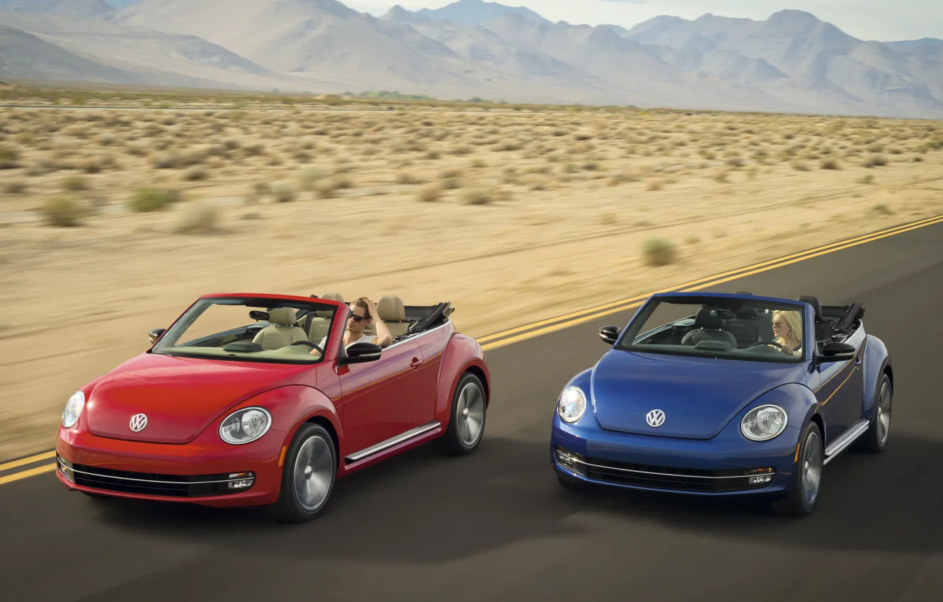 Photo wallpaper Volkswagen, Beetle, red and blue