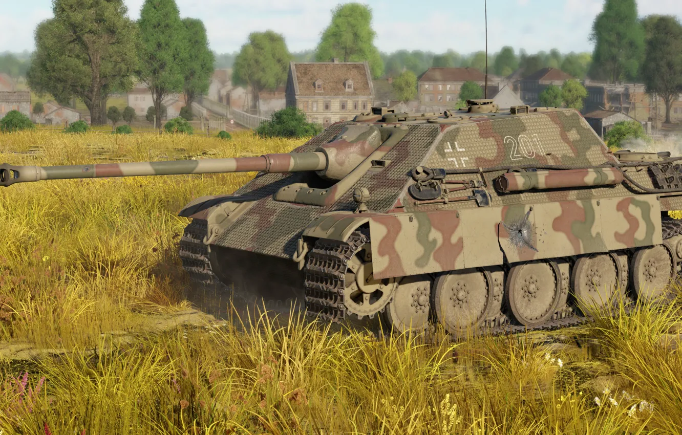 Photo wallpaper grass, home, Germany, game, SAU, Jagdpanther, War Thunder, Jagdpanther