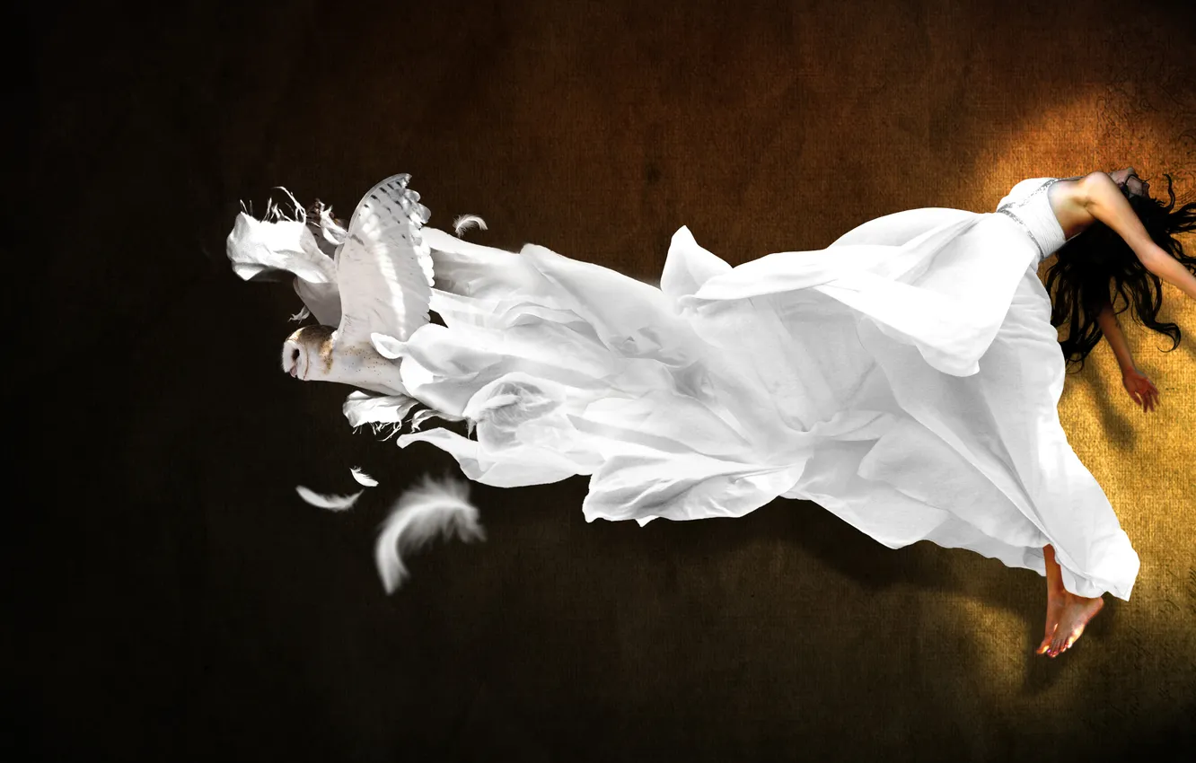 Photo wallpaper girl, flight, dress, beautiful