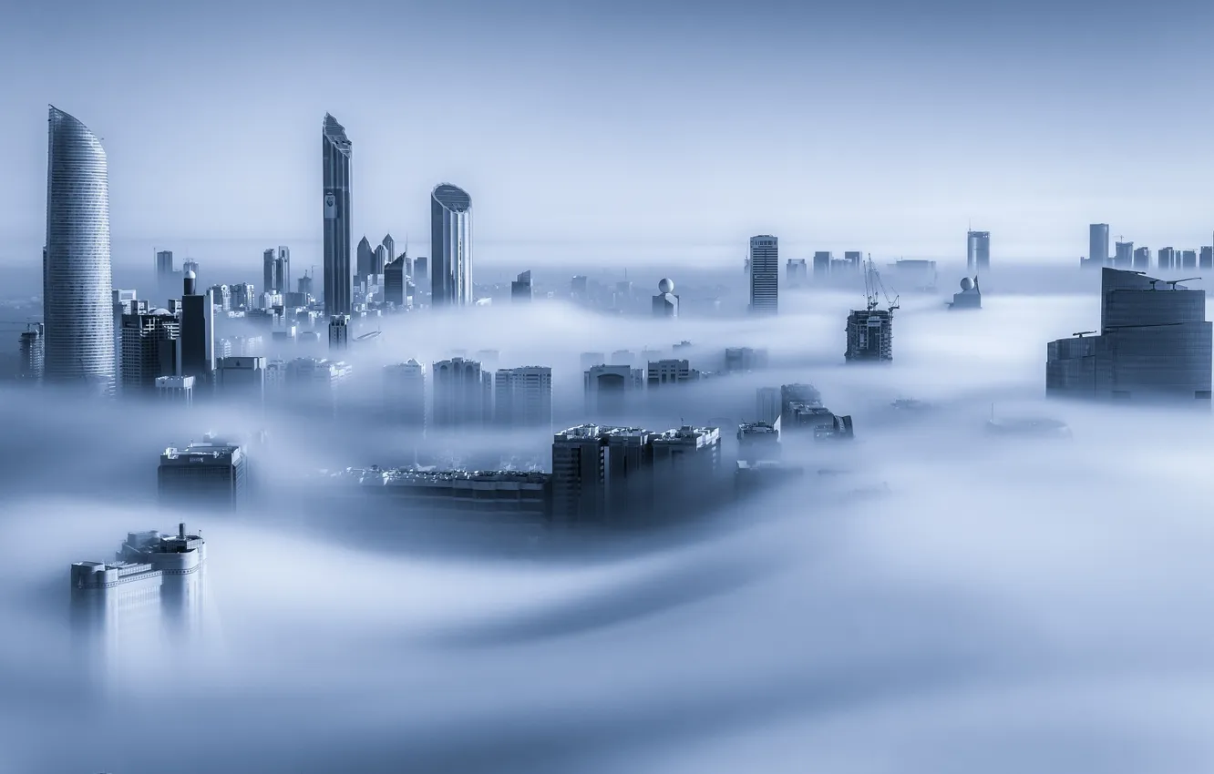 Photo wallpaper the city, fog, morning, Dubai, skyscrapers, UAE, Dubai Marina