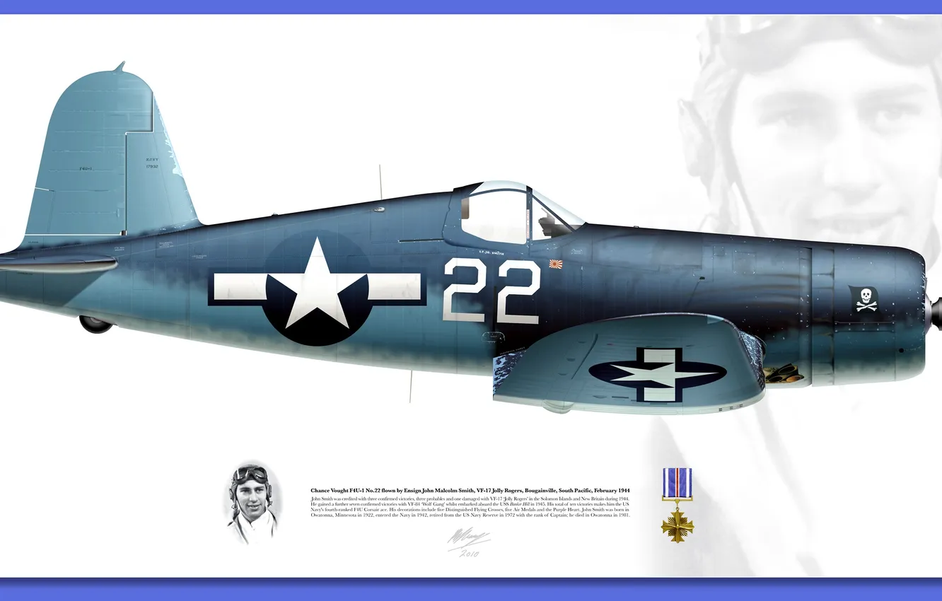 Photo wallpaper blue, pilot, Vought F4U Corsair