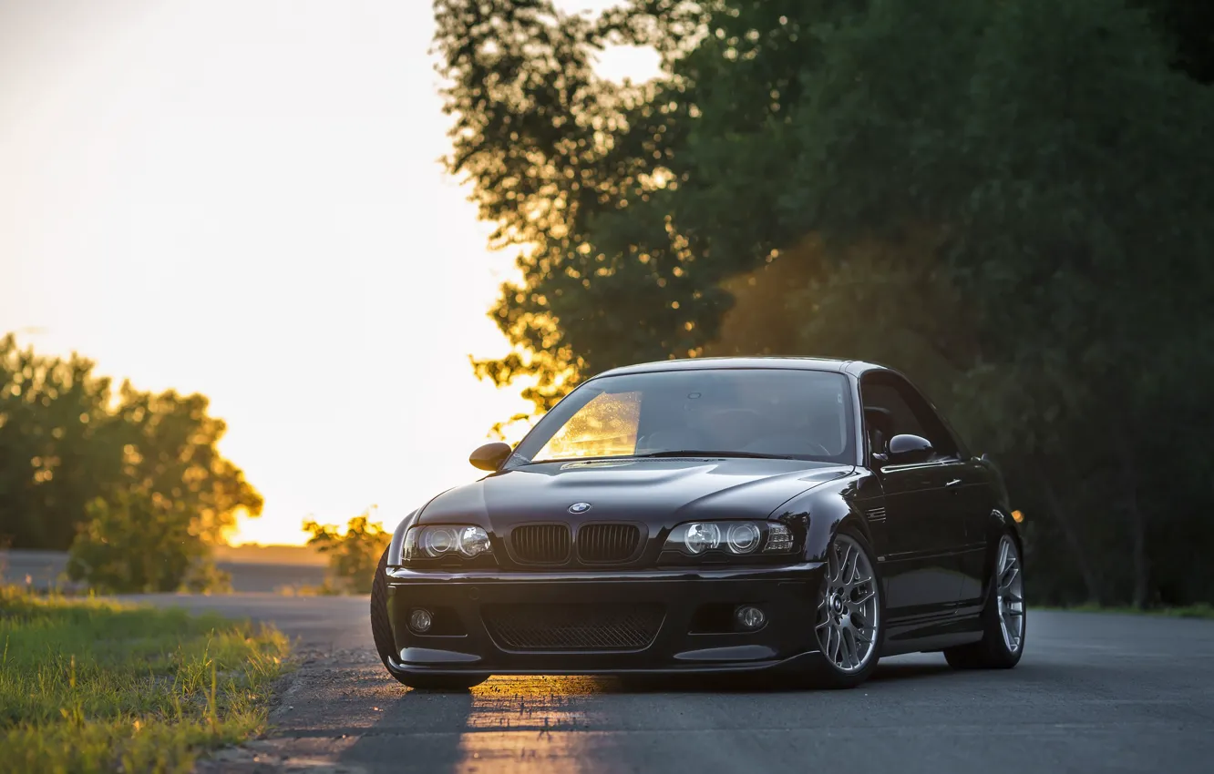 Photo wallpaper BMW, Classic, Black, Sunset, E46, Evening