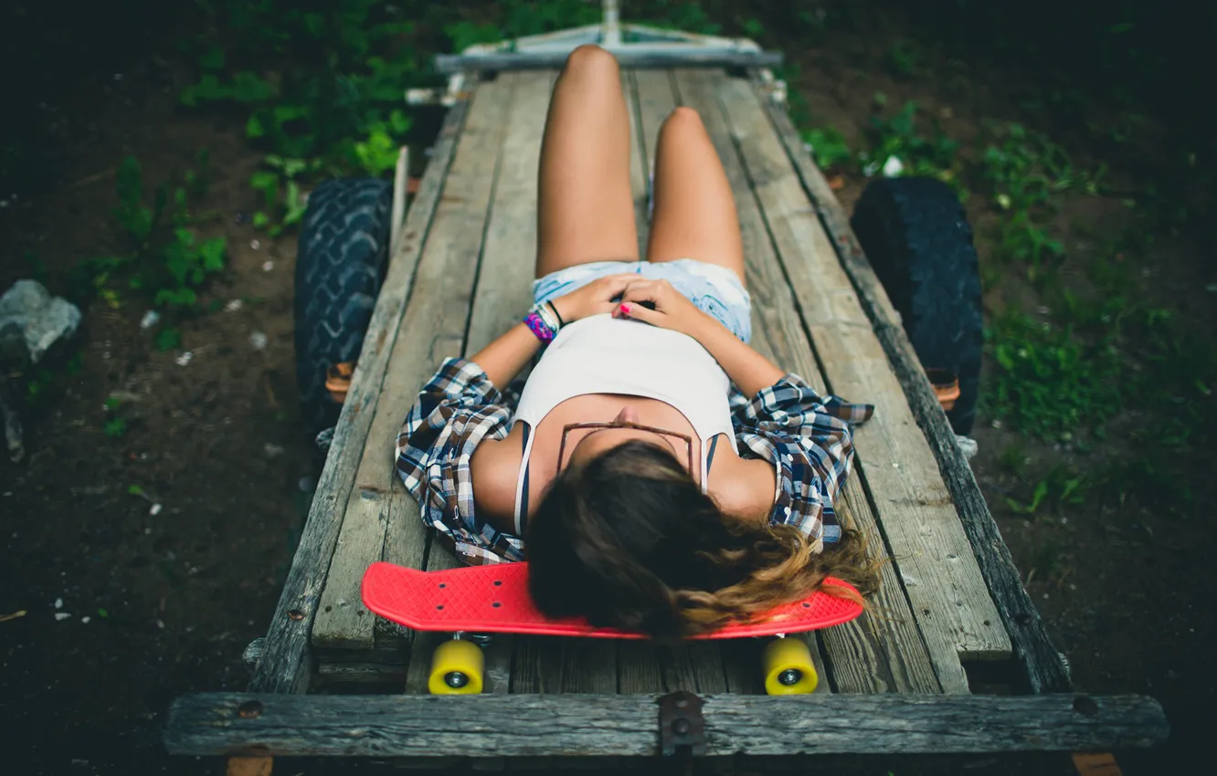 Photo wallpaper pose, stay, Board, the trailer, Elena