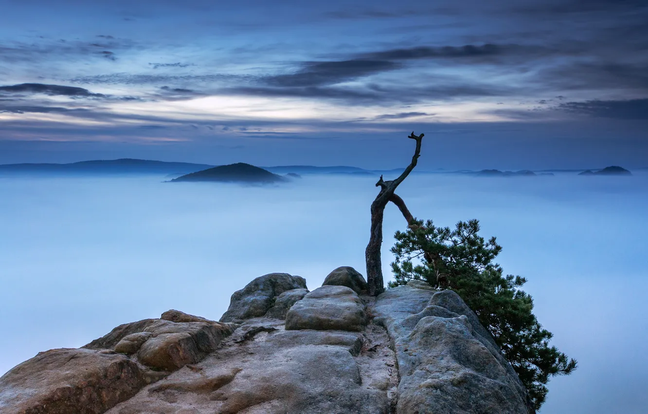 Photo wallpaper landscape, sunset, mountains, nature