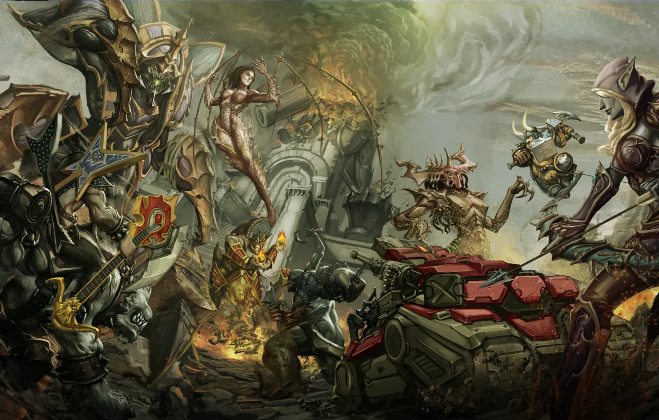 Photo wallpaper starcraft, diablo, warcraft, Viking, sarah kerrigan, Sylvanas, Heroes of the Storm, Anub'arak