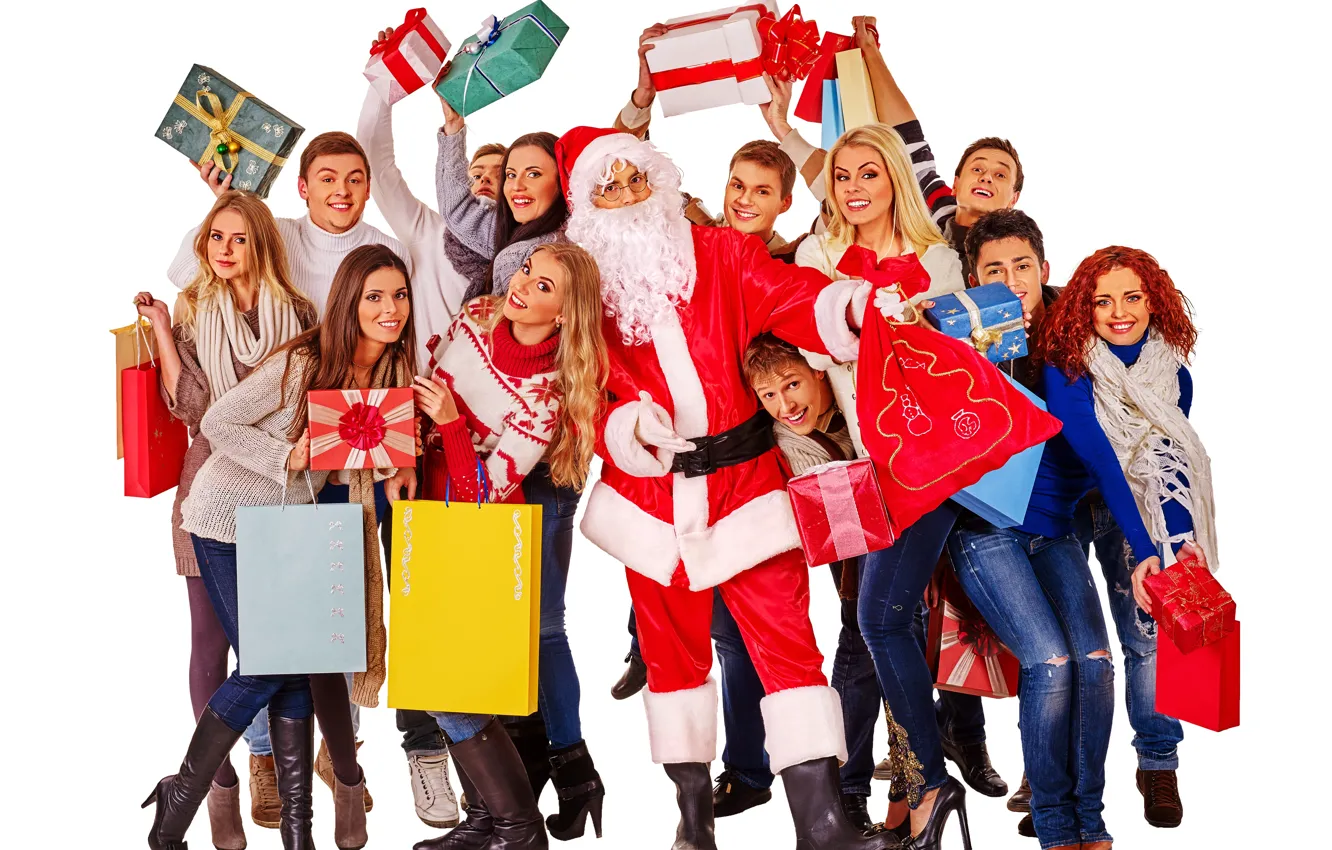 Photo wallpaper girl, mood, holiday, box, gift, hat, new year, boots