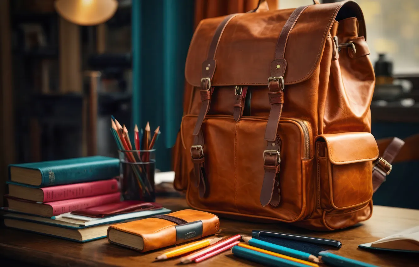 Photo wallpaper pencils, book, bag