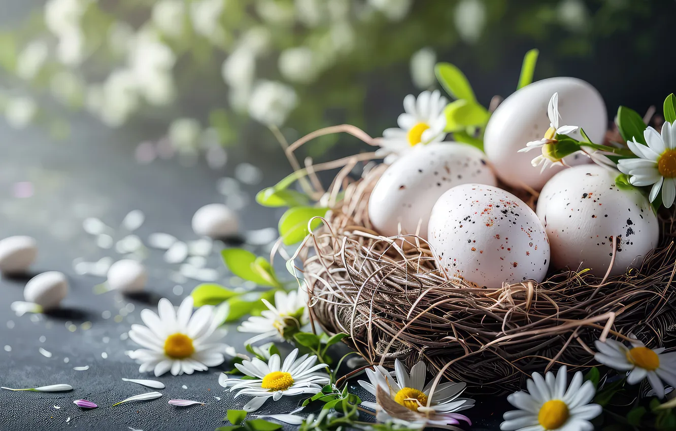 Photo wallpaper flowers, eggs, spring, Easter, flowers, spring, Easter, eggs