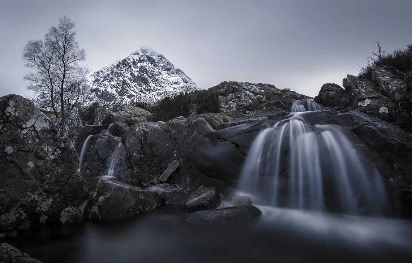 Photo wallpaper mountains, river, waterfall