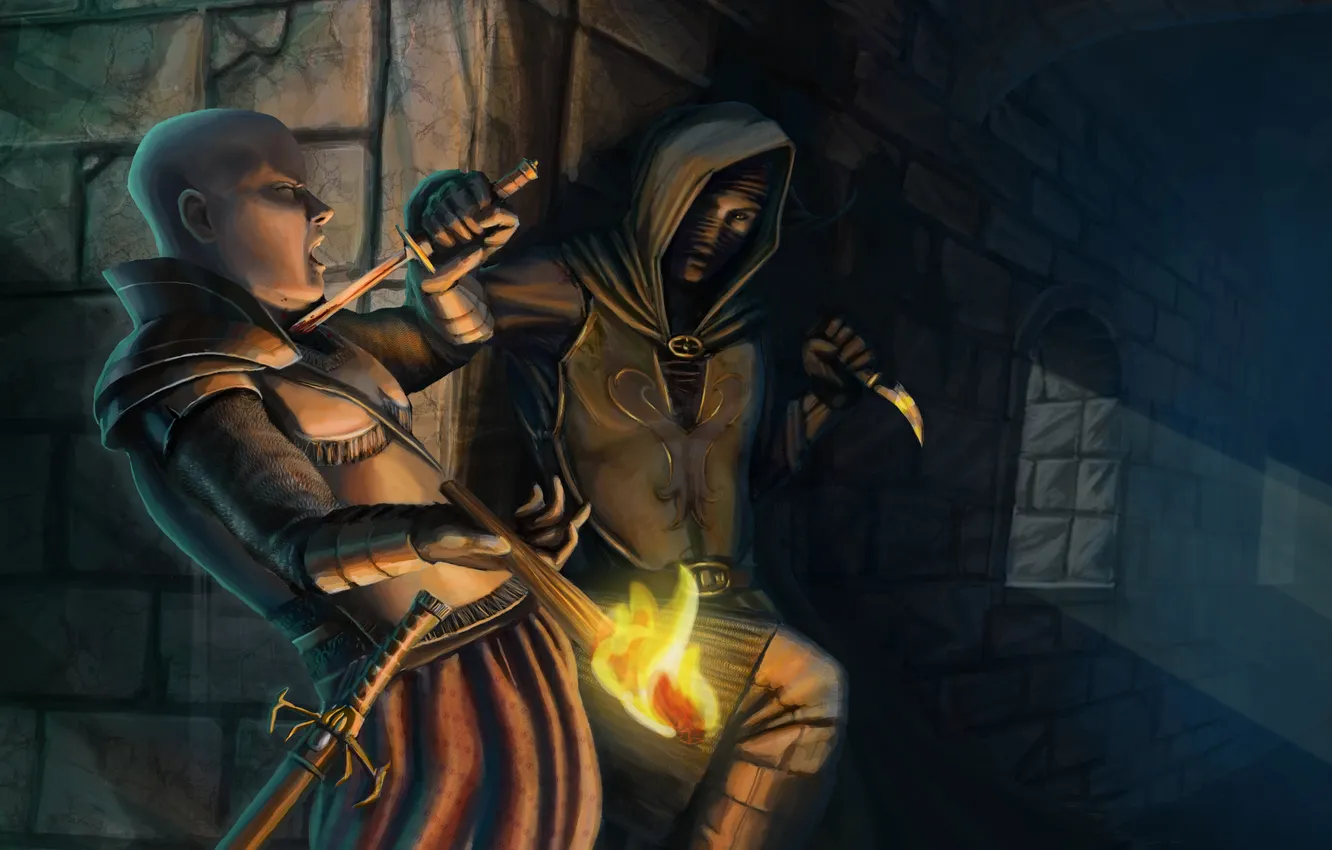 Photo wallpaper night, the city, knife, torch, asasin, the killer, illustration to the book, guard