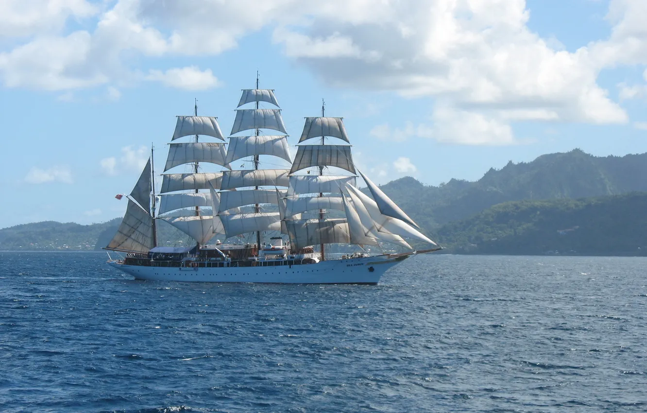 Photo wallpaper sea, water, mountains, photo, ship, sailboat, SEA CLOUD