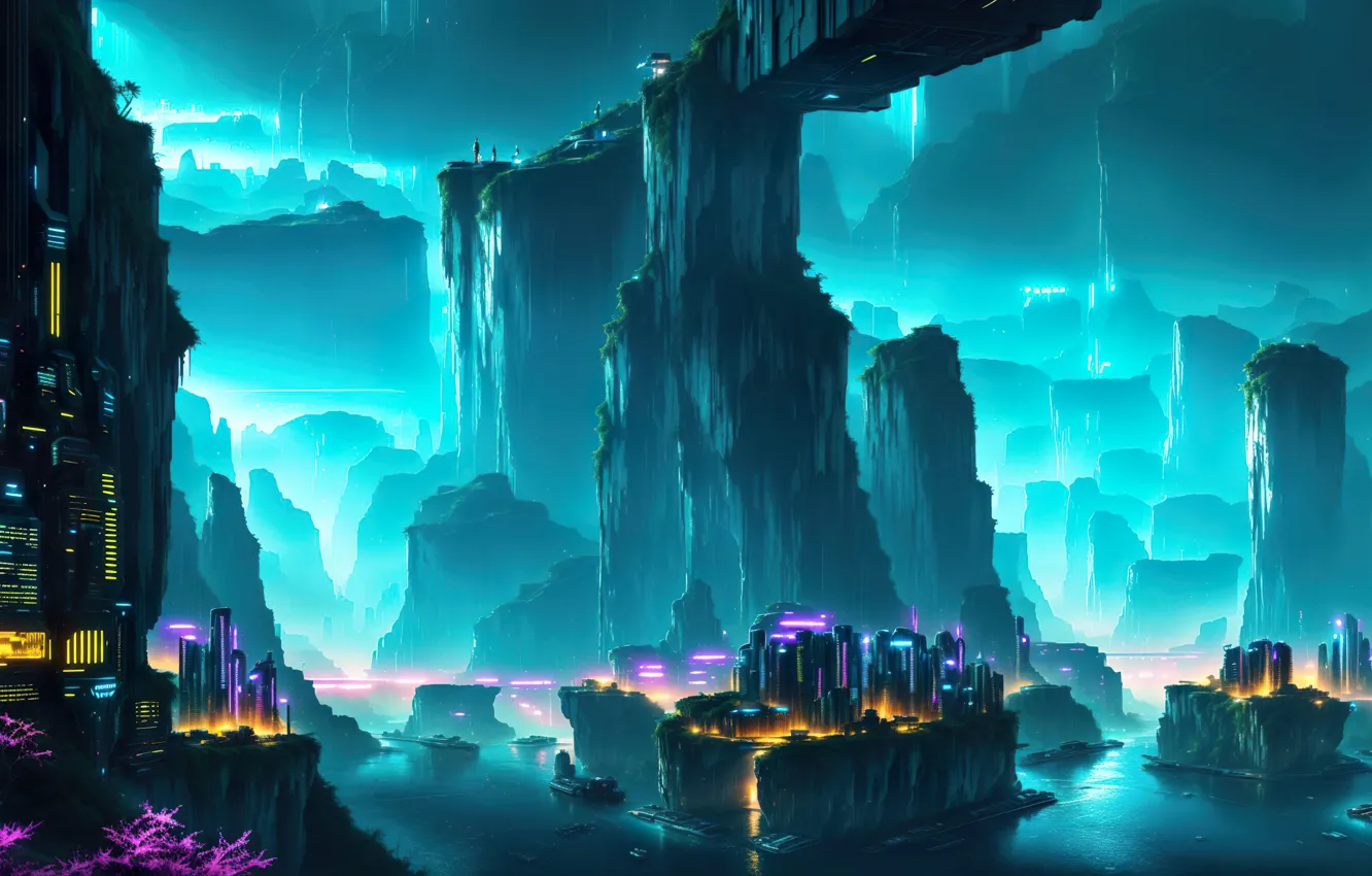Photo wallpaper city, landscape, art, fantastic, Future, digital art, futuristic, Cyberpunk
