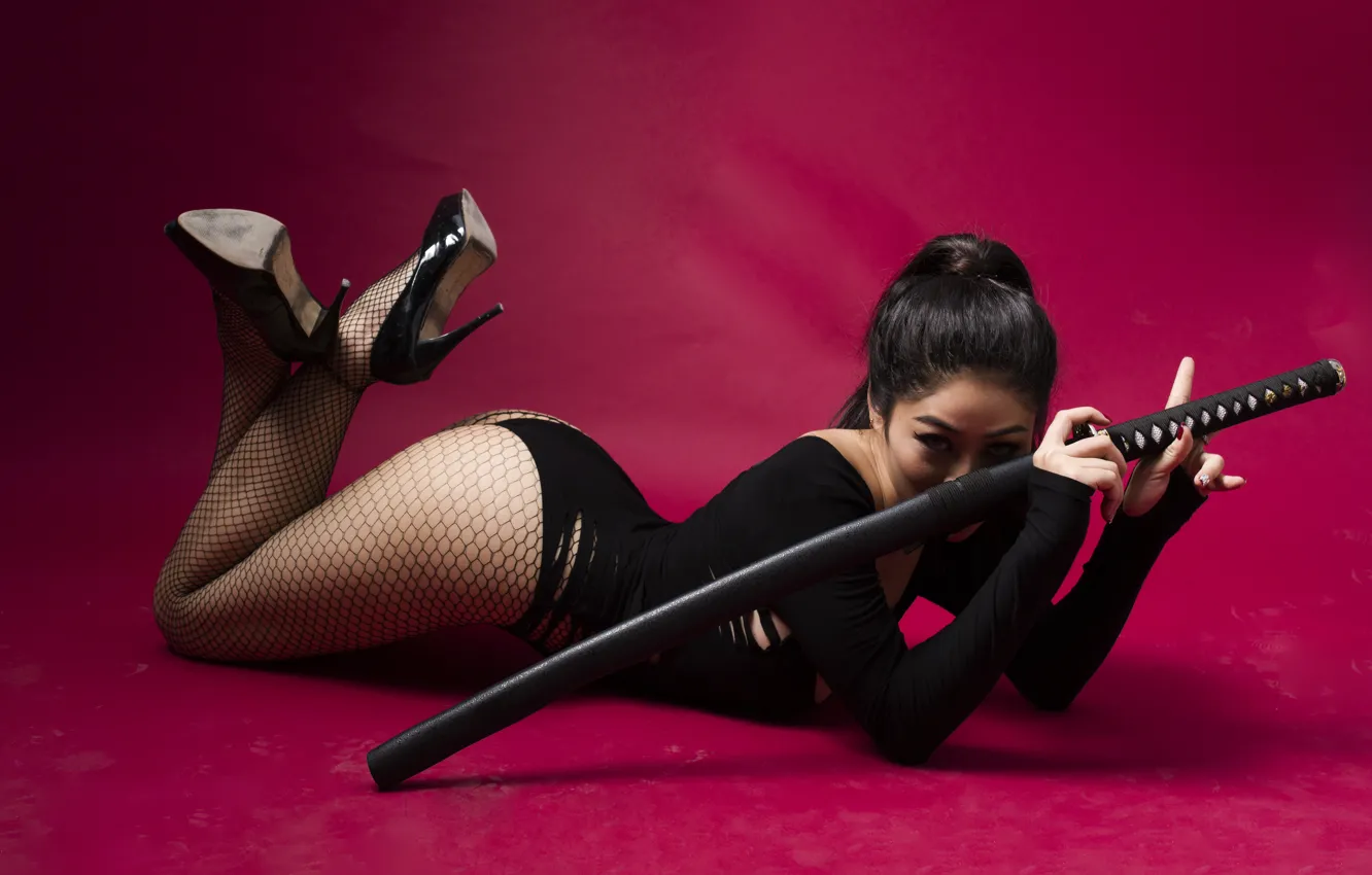 Photo wallpaper girl, background, sword