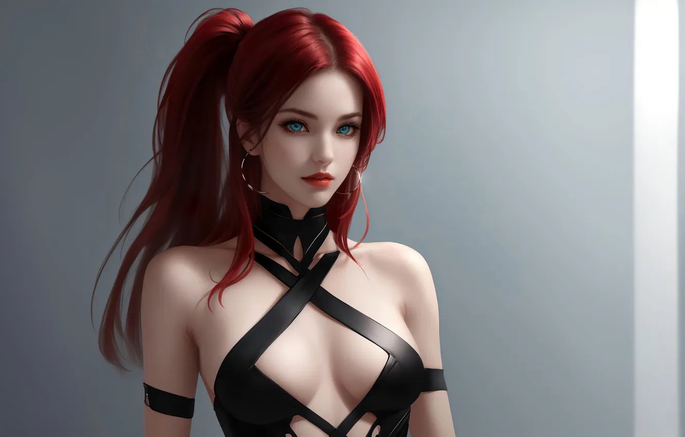 Photo wallpaper girl, fantasy, art, blue eyes, digital art, fantasy art, simple background, Red hair