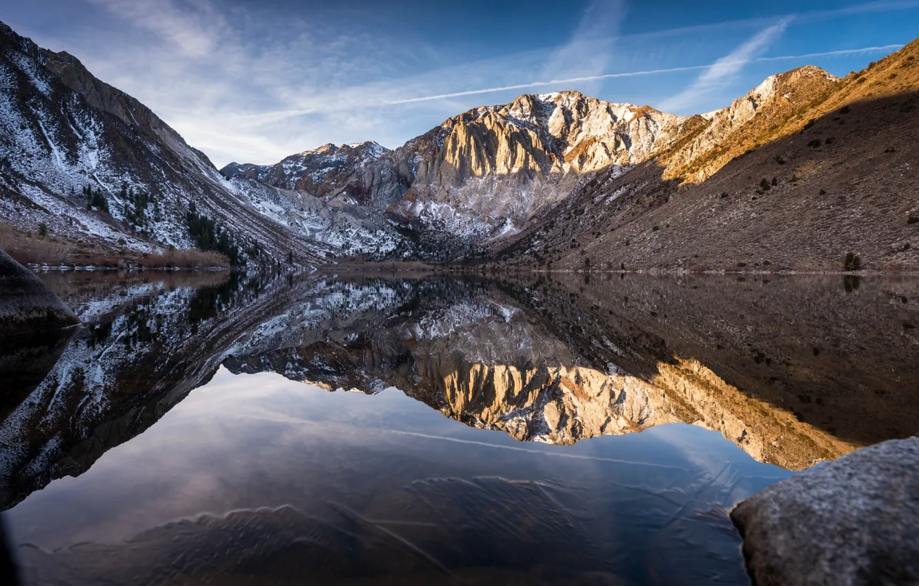 Photo wallpaper mountain, lake, snow