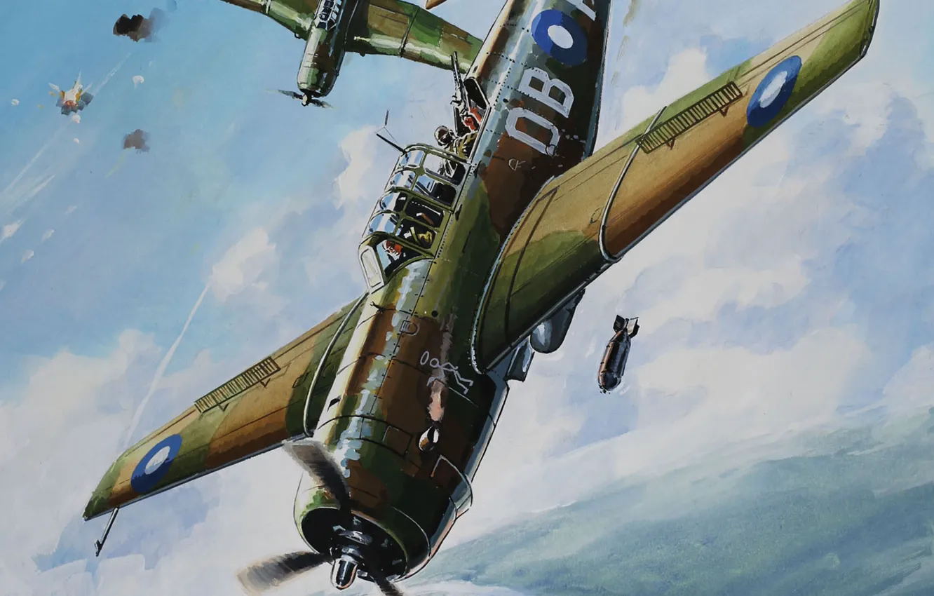 Photo wallpaper attack, figure, bomb, art, pair, the plane, dive bombardirovshik