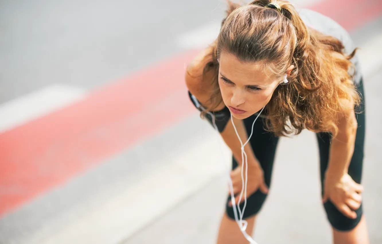 Photo wallpaper sport, headphones, exercise, athlete, young woman, treining